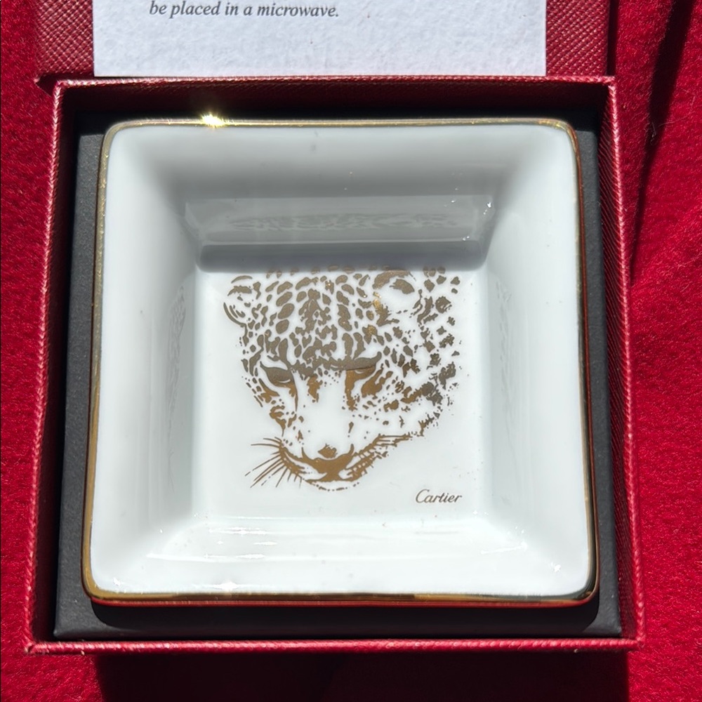 Cartier White and Gold Leopard Trinket Dish